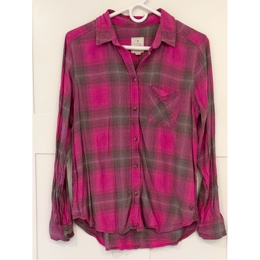 American Eagle Boyfriend Button Down Shirt Relaxed Preppy Coastal Casual